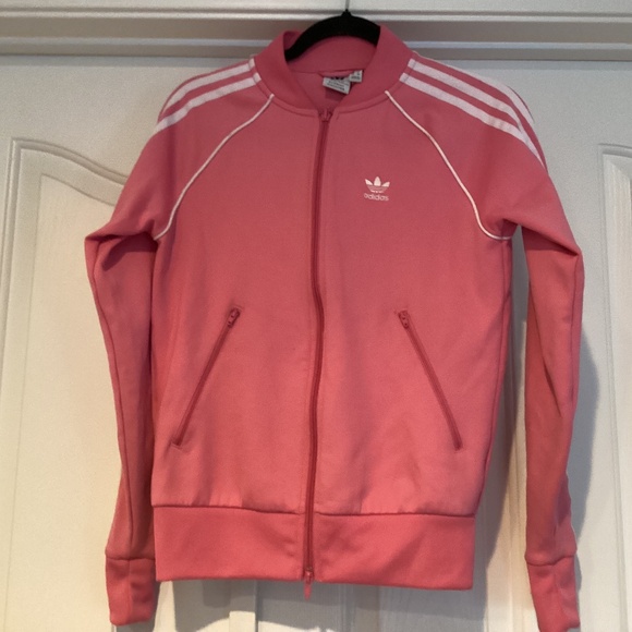 Adidas Women 3 Stripes Full Zip Track Jacket, Size XS, Color Pink, White - Picture 1 of 2